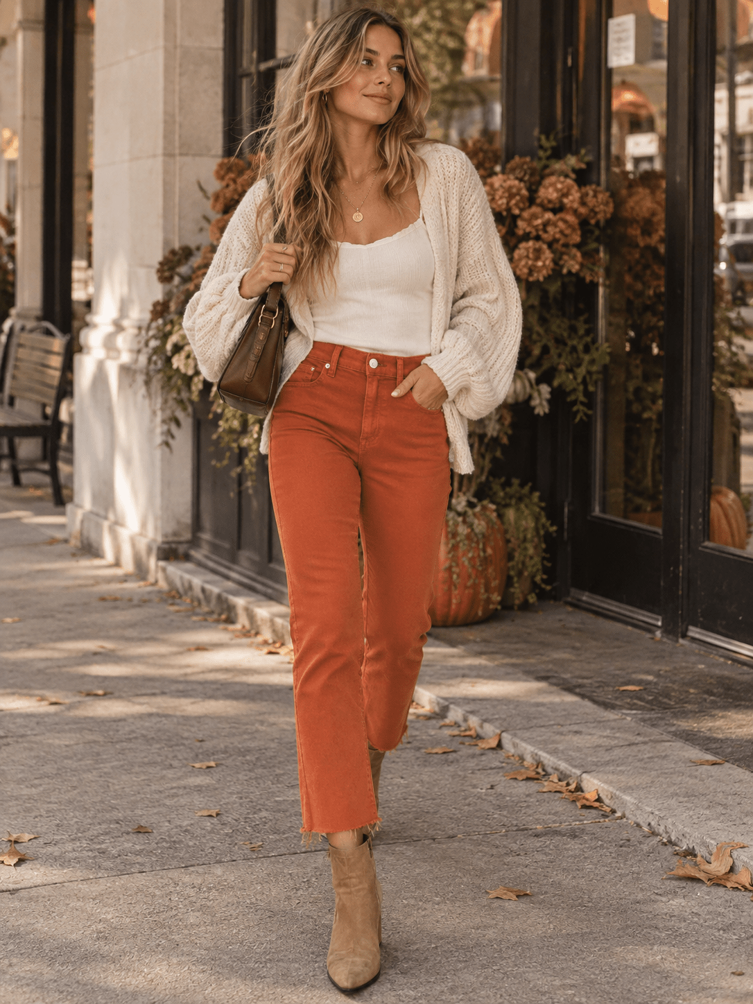 WOMEN'S BUTTON CLOSURE POCKETS RAW EDGE SKINNY LEG DENIM PANTS