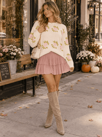 WOMEN'S LONG SLEEVE FLORAL KNIT PULLOVER SWEATER