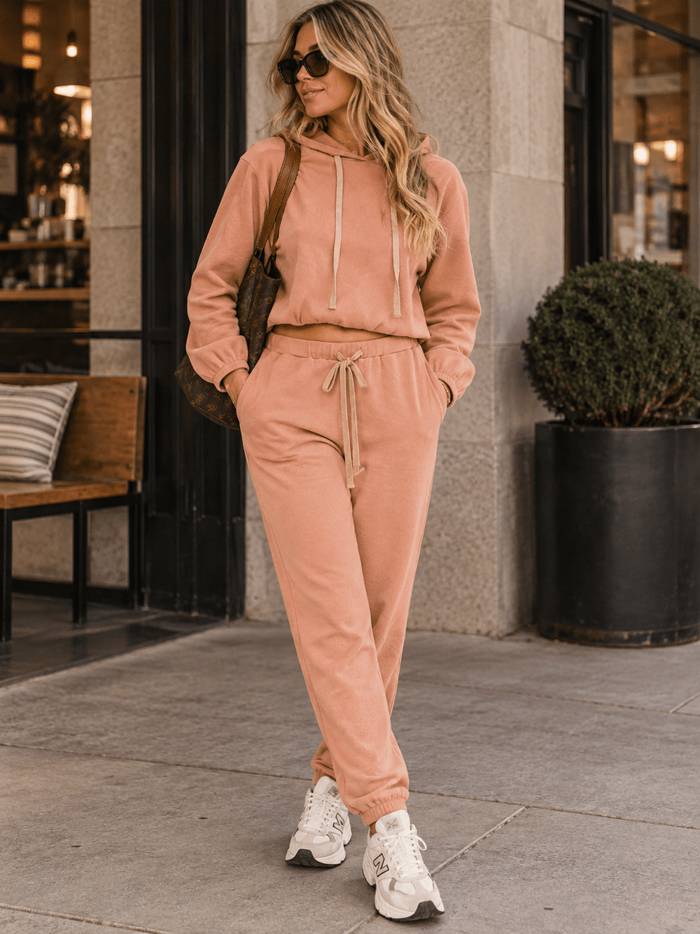 WOMEN'S LONG SLEEVE HOODED SWEATER & ELASTIC WAIST POCKETS PANTS 2PC. SET