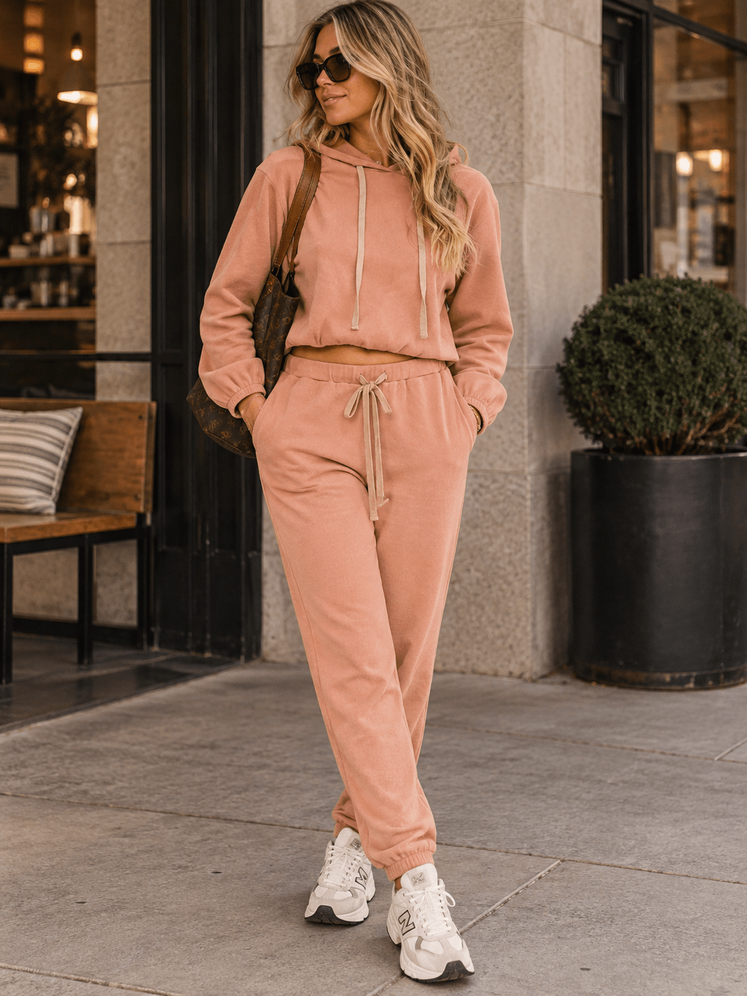 WOMEN'S LONG SLEEVE HOODED SWEATER & ELASTIC WAIST POCKETS PANTS 2PC. SET