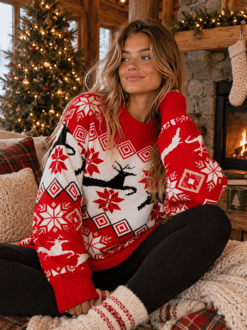 WOMEN'S LONG SLEEVE HOLIDAY PRINT PULLOVER SWEATER