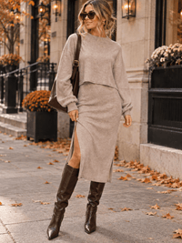 WOMEN'S LONG SLEEVE PULLOVER SWEATER & SLEEVELESS BODYCON MINI DRESS 2PC.SET