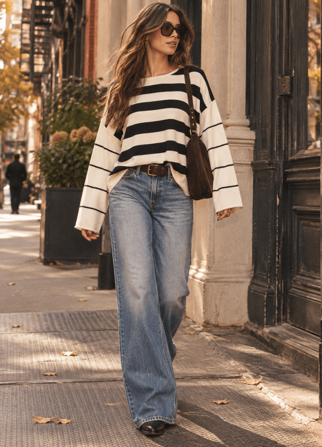 WOMEN'S LONG SLEEVE COLORBLOCK STRIPES PULLOVER SWEATER