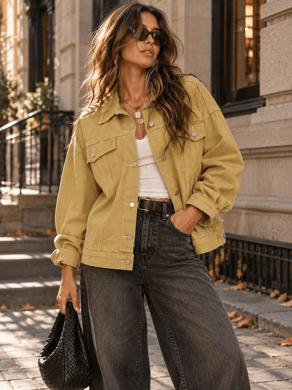 WOMEN'S LONG SLEEVE BUTTON UP FRONT POCKET DENIM JACKET