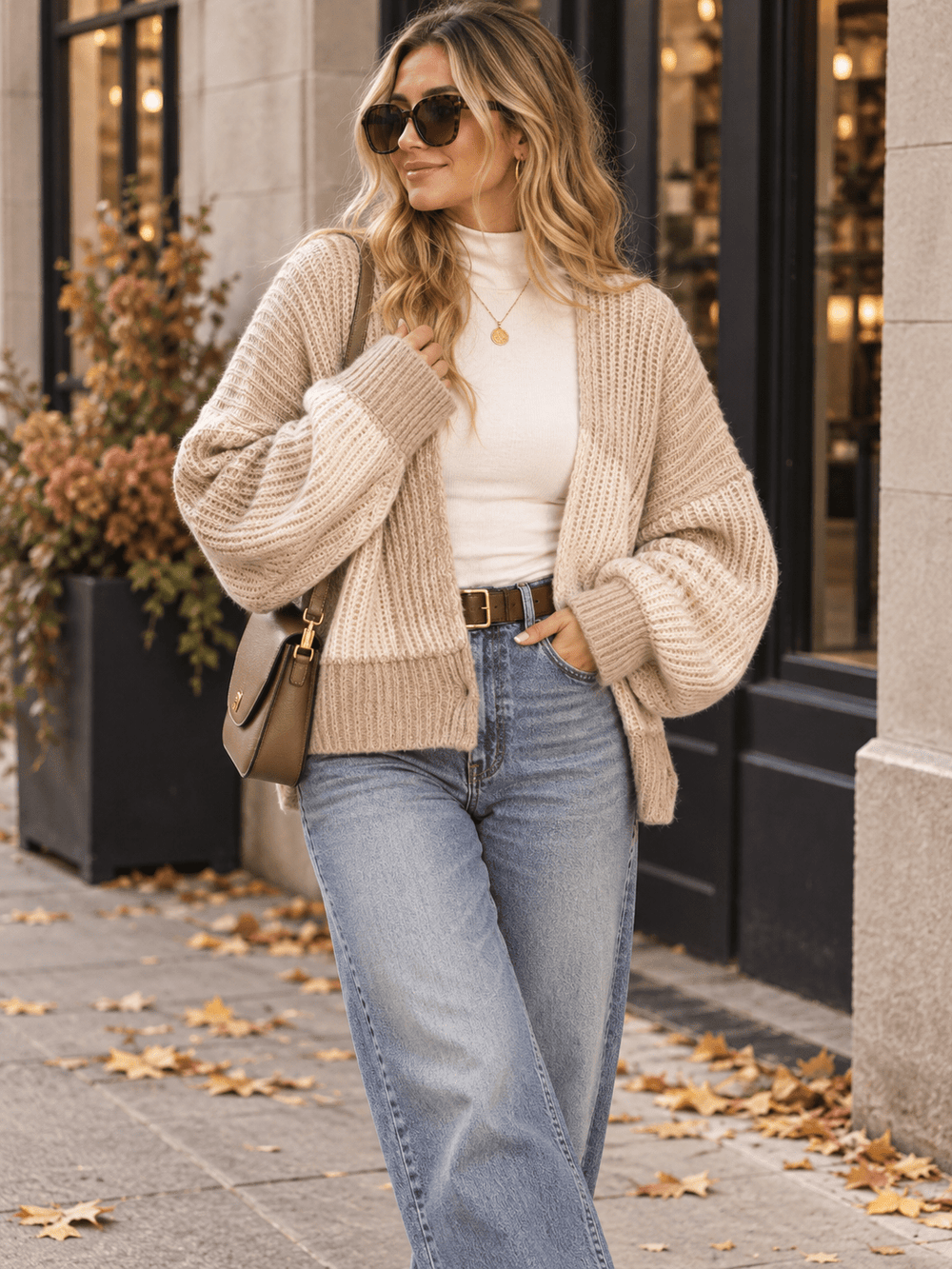 WOMEN'S LONG SLEEVE BUTTON CLOSURE COLORBLOCK KNIT SWEATER