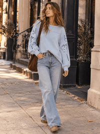 WOMEN'S LONG SLEEVE EYELET DETAILED PULLOVER SWEATER