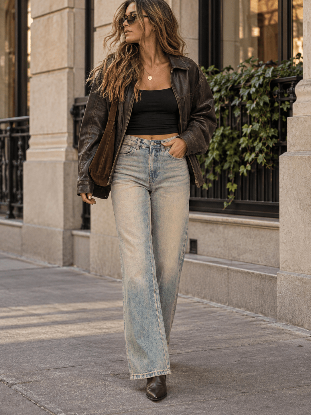 WOMEN'S BUTTON CLOSURE STRAIGHT LEG VINTAGE WASHED DENIM PANTS