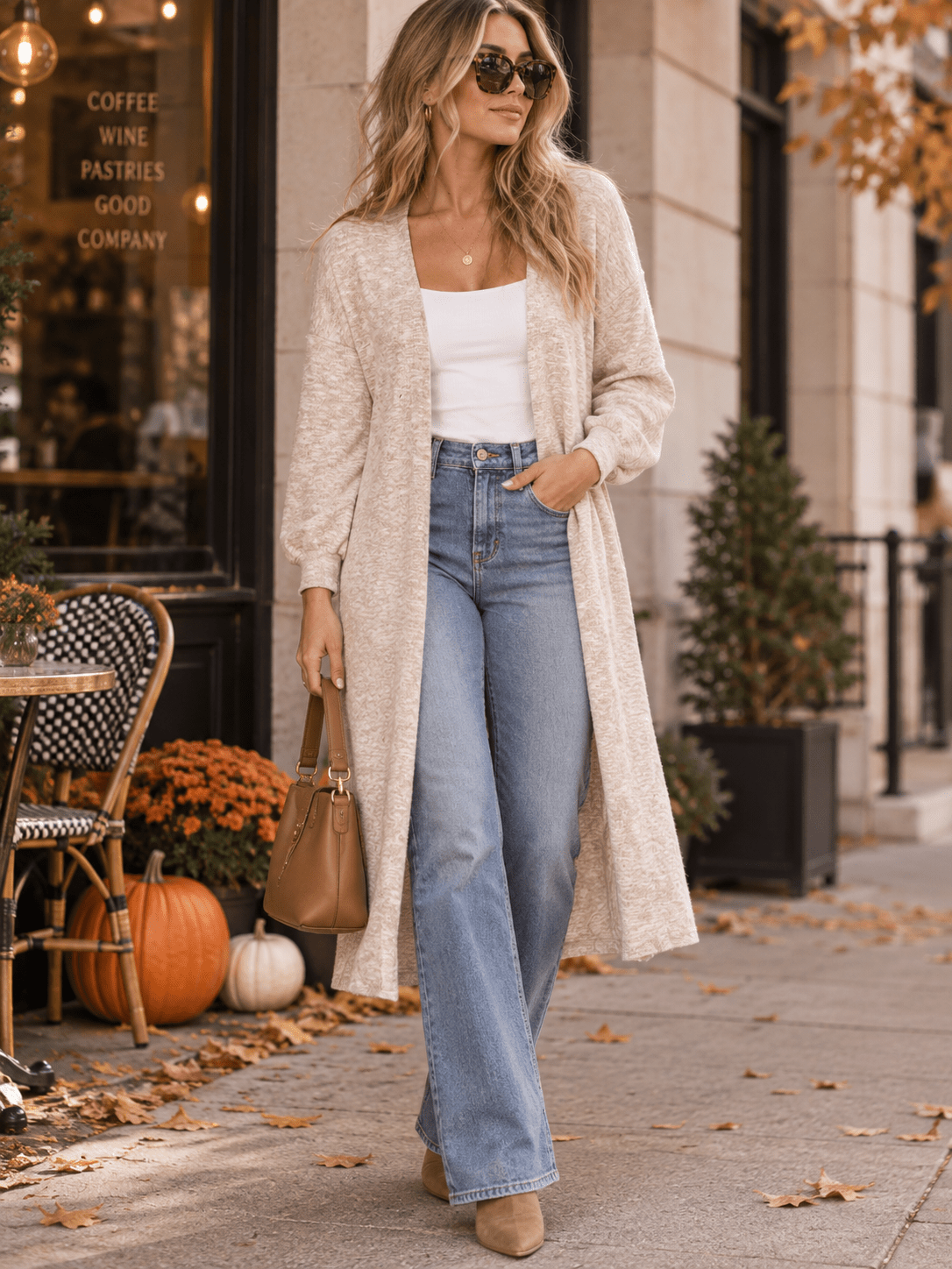 WOMEN'S LONG SLEEVE OPEN FRONT FRONT POCKETS CARDIGAN