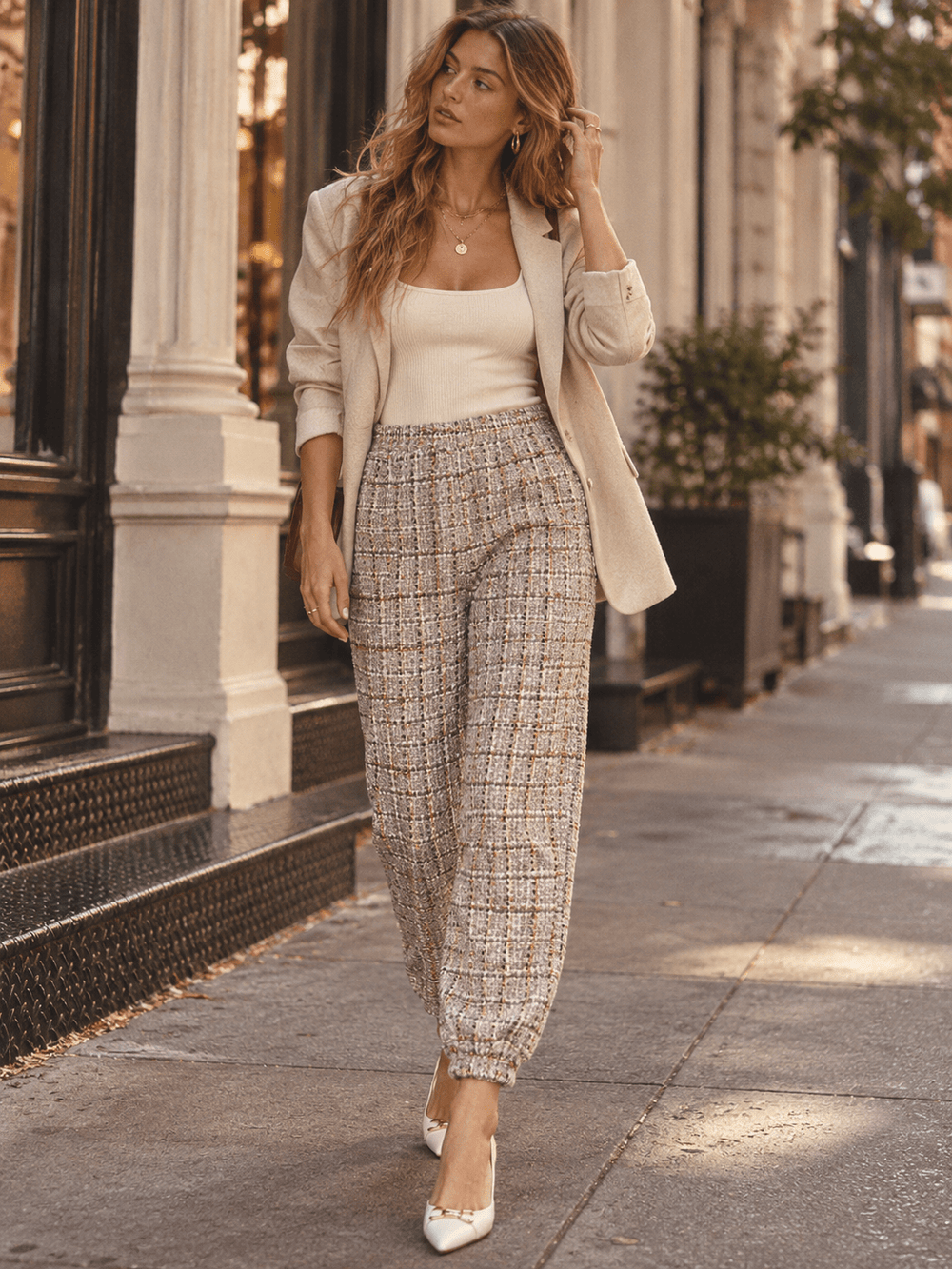 WOMEN'S ELASTIC WAIST FRONT POCKETS JOGGER PANTS