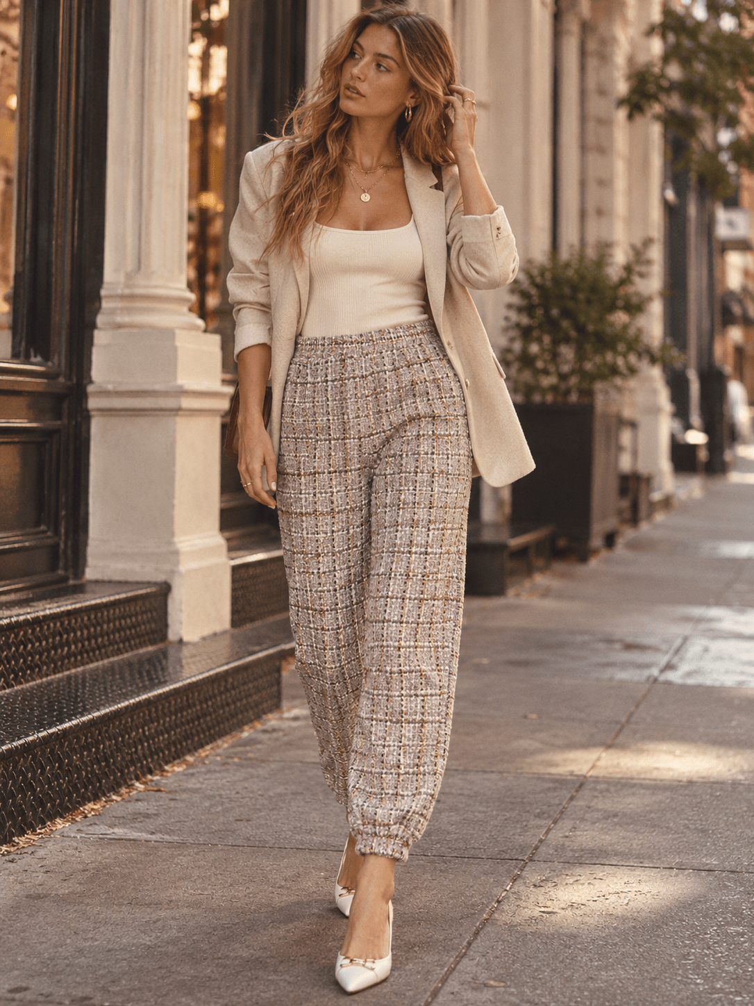 WOMEN'S ELASTIC WAIST FRONT POCKETS JOGGER PANTS