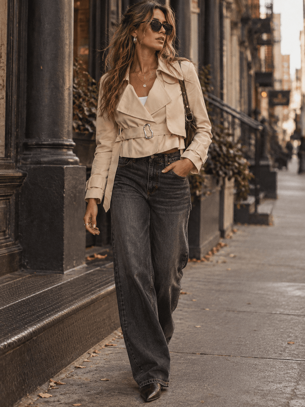 WOMEN'S LONG SLEEVE BELTED WRAP JACKET