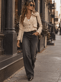 WOMEN'S LONG SLEEVE BELTED WRAP JACKET