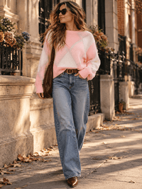 WOMEN'S LONG SLEEVE COLORBLOCK SHIMMER FUZZY PULLOVER SWEATER