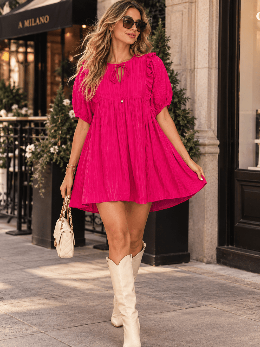 ENTRO WOMEN'S SHORT SLEEVE V-NECK LOOSE FIT MINI DRESS