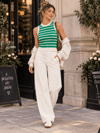 WOMEN'S SLEEVELESS TANK TOP & ELASTIC WAIST WIDE LEG PANTS COLORBLOCK 2PC. SET