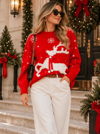 WOMEN'S LONG SLEEVE HOLIDAY GRAPHIC PULLOVER SWEATER