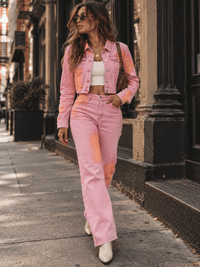 WOMEN'S LONG SLEEVE JACKET & BUTTON CLOSURE PANTS TIE DYE DENIM 2PC. SET