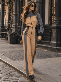 HALFHEART WOMEN'S LONG SLEEVE MOCK NECK ZIP UP COLORBLOCK WIDE LEG JUMPSUIT