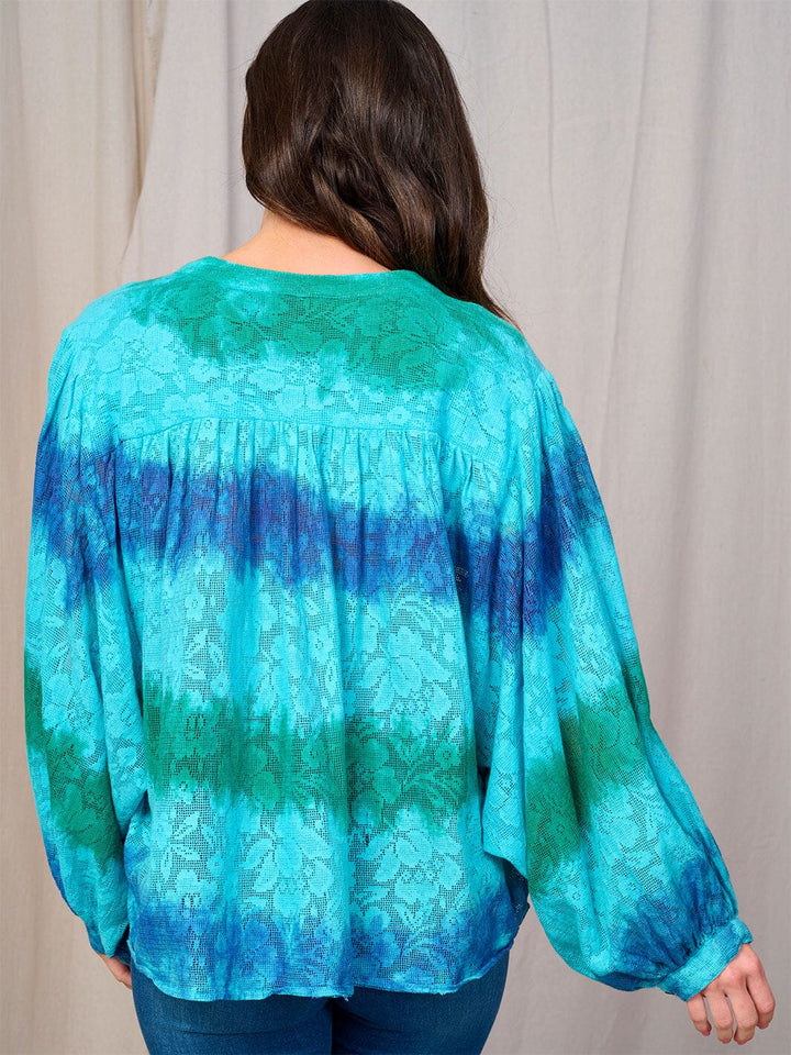 WOMEN'S LONG SLEEVE BUTTON UP FLORAL TIE DYE BLOUSE