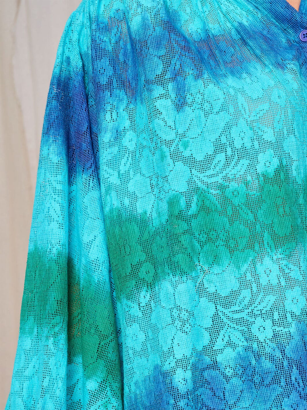 WOMEN'S LONG SLEEVE BUTTON UP FLORAL TIE DYE BLOUSE