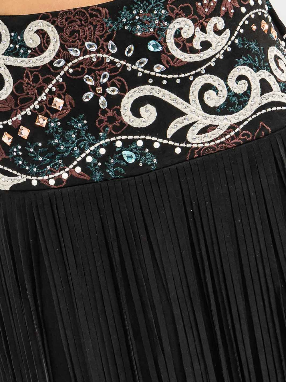 WOMEN'S ZIPPER CLOSURE EMBROIDERY FRINGE MIDI SKIRT