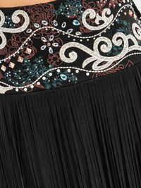 WOMEN'S ZIPPER CLOSURE EMBROIDERY FRINGE MIDI SKIRT