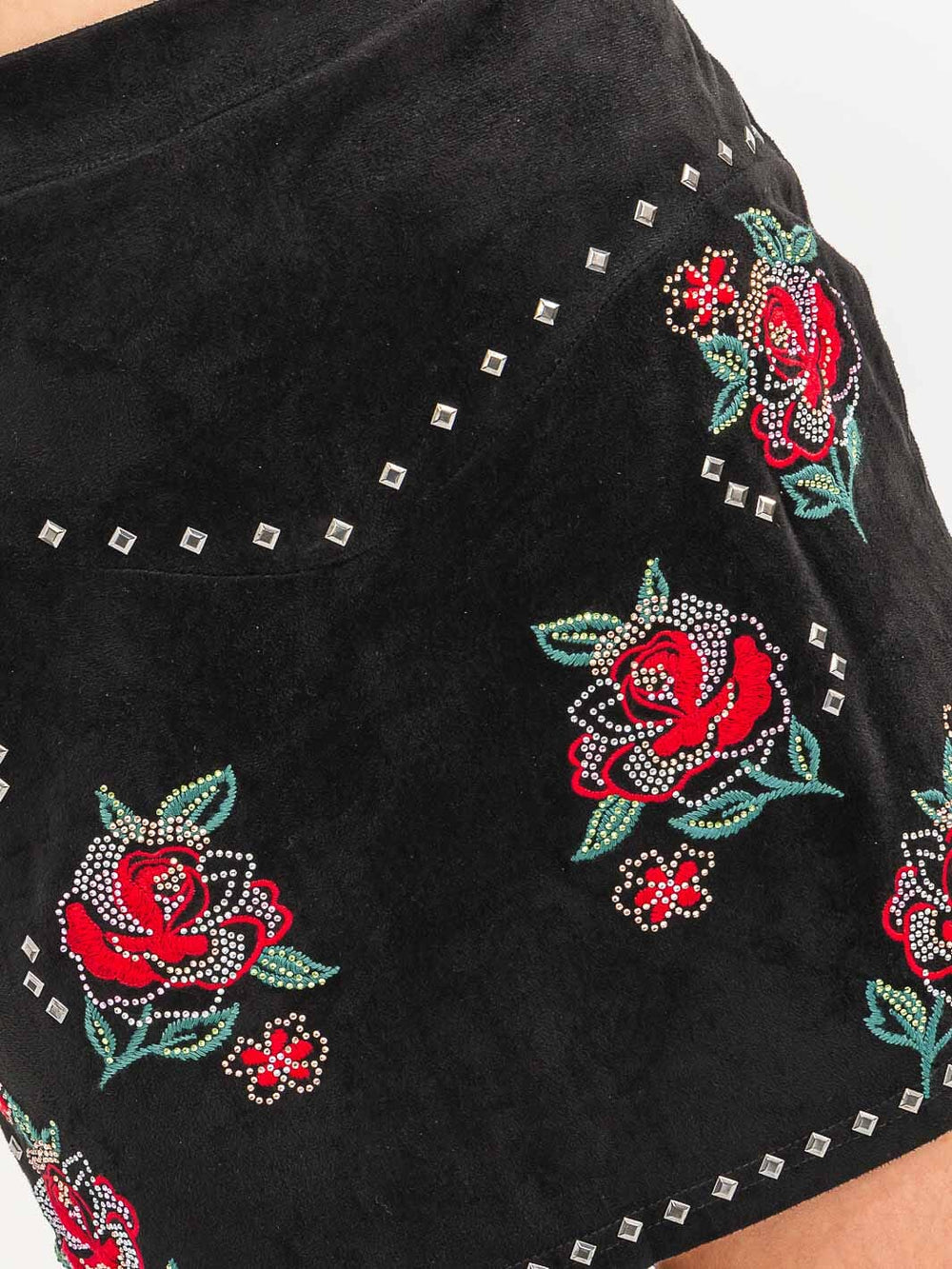 WOMEN'S ZIPPER EMBROIDERY FLORAL MINI SKORT