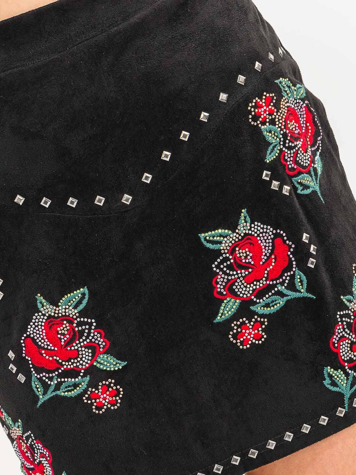 WOMEN'S ZIPPER EMBROIDERY FLORAL MINI SKORT