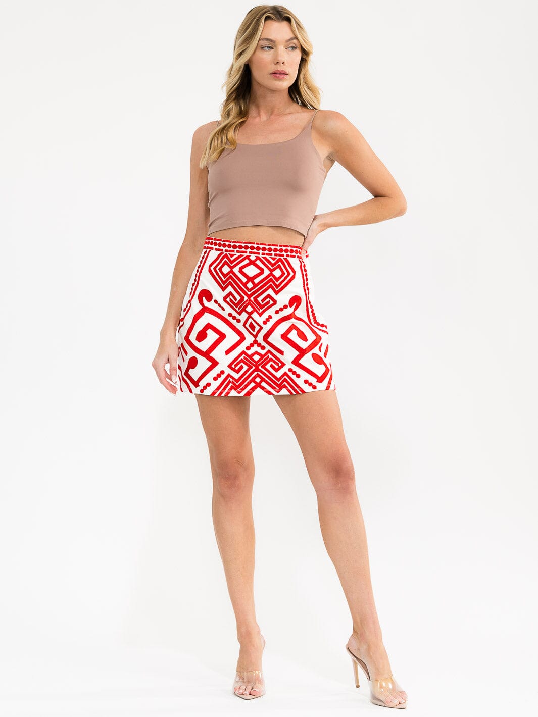 WOMEN'S ZIPPER CLOSURE EMBROIDERY MINI SKIRT