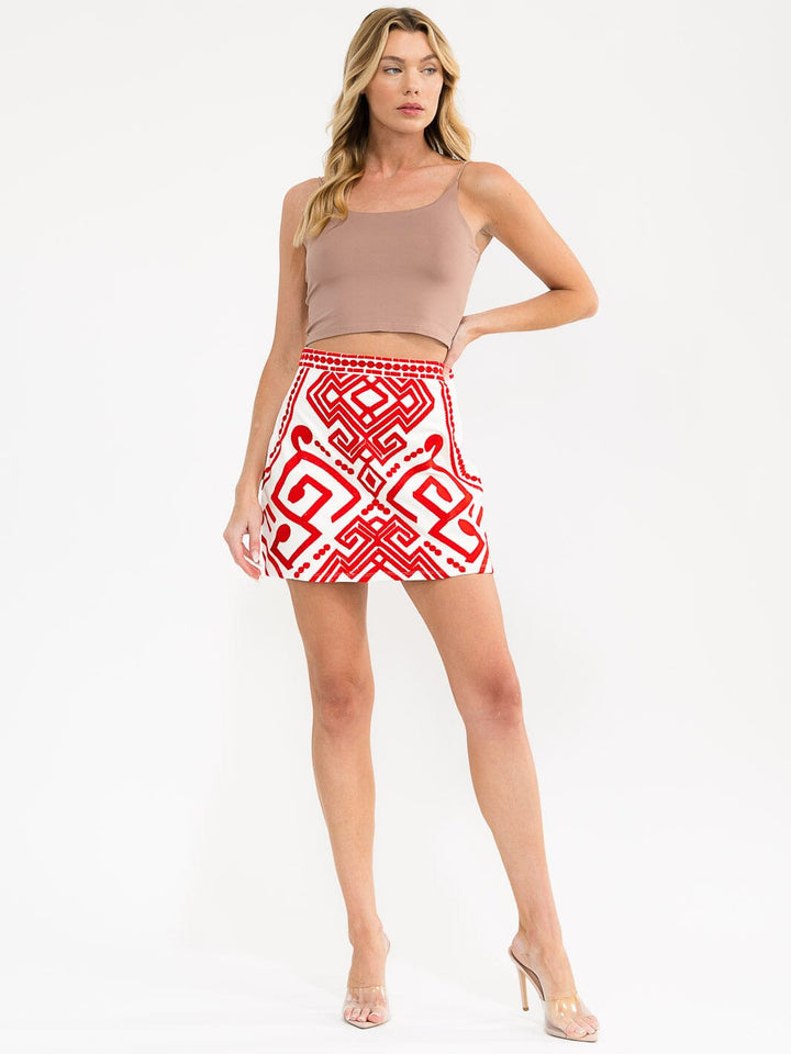 WOMEN'S ZIPPER CLOSURE EMBROIDERY MINI SKIRT