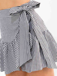 WOMEN'S ZIPPER CLOSURE SELF TIE PLAID MINI SKORT