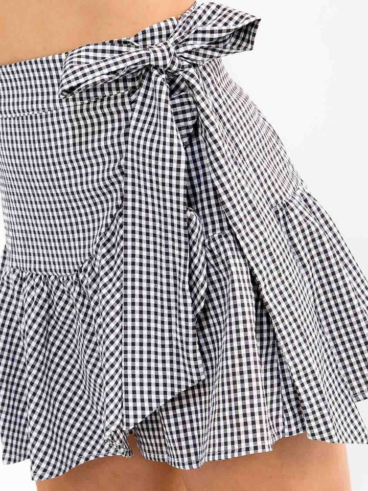 WOMEN'S ZIPPER CLOSURE SELF TIE PLAID MINI SKORT