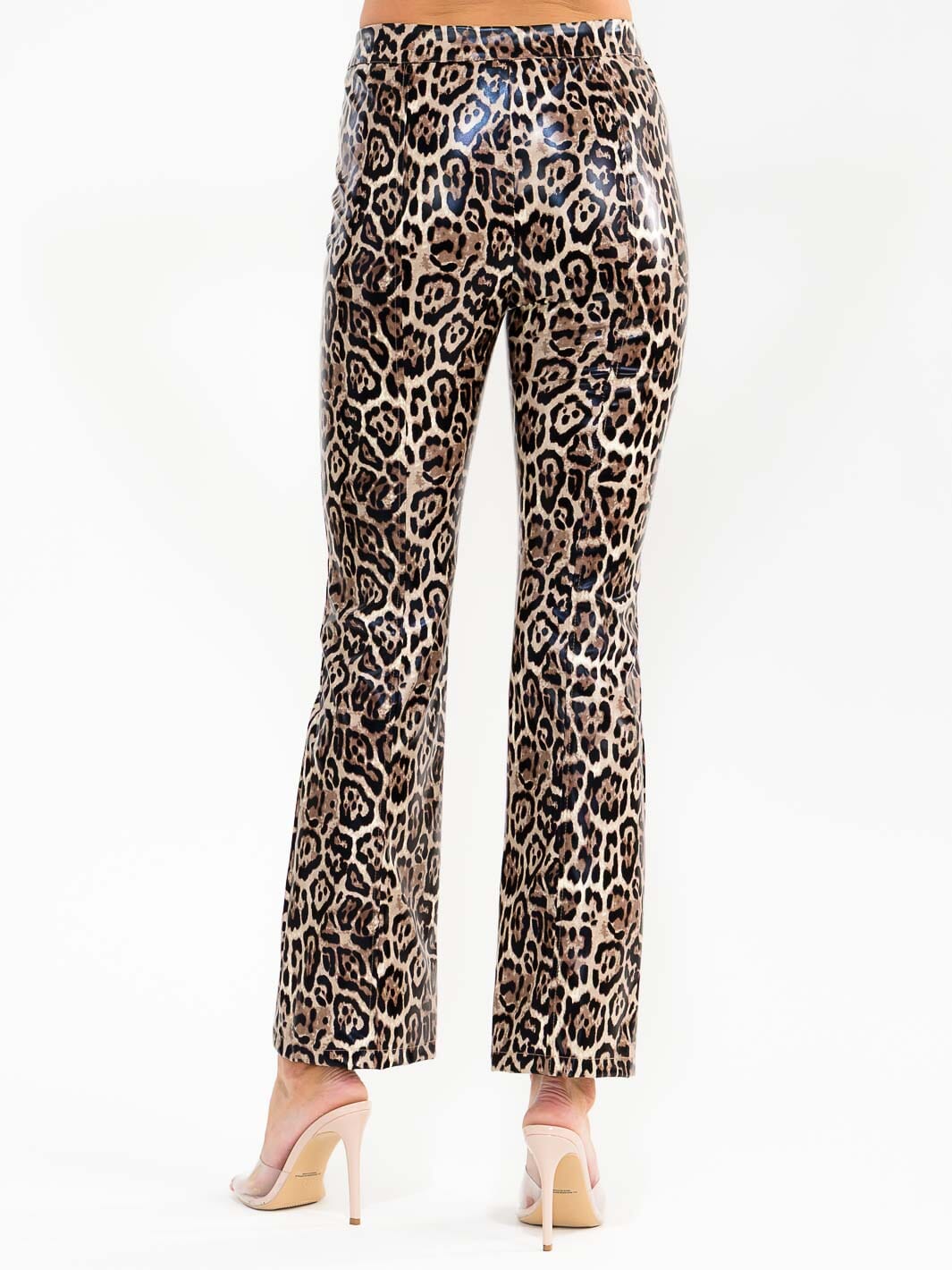 WOMEN'S SELF TIE WAIST ANIMAL PRINT PU PLEATHER SKINNY LEG PANTS