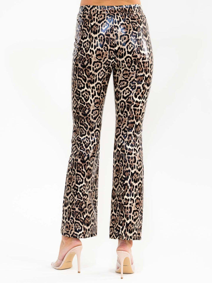 WOMEN'S SELF TIE WAIST ANIMAL PRINT PU PLEATHER SKINNY LEG PANTS