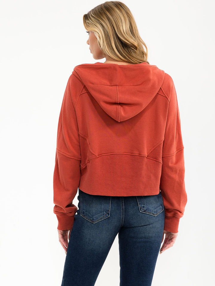 WOMEN'S LONG SLEEVE ZIPPER CLOSURE FRONT POCKETS HOODED SWEATER