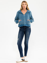 WOMEN'S LONG SLEEVE ZIPPER CLOSURE FRONT POCKETS HOODED SWEATER