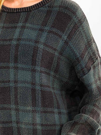WOMEN'S LONG SLEEVE PLAID PULLOVER SWEATER