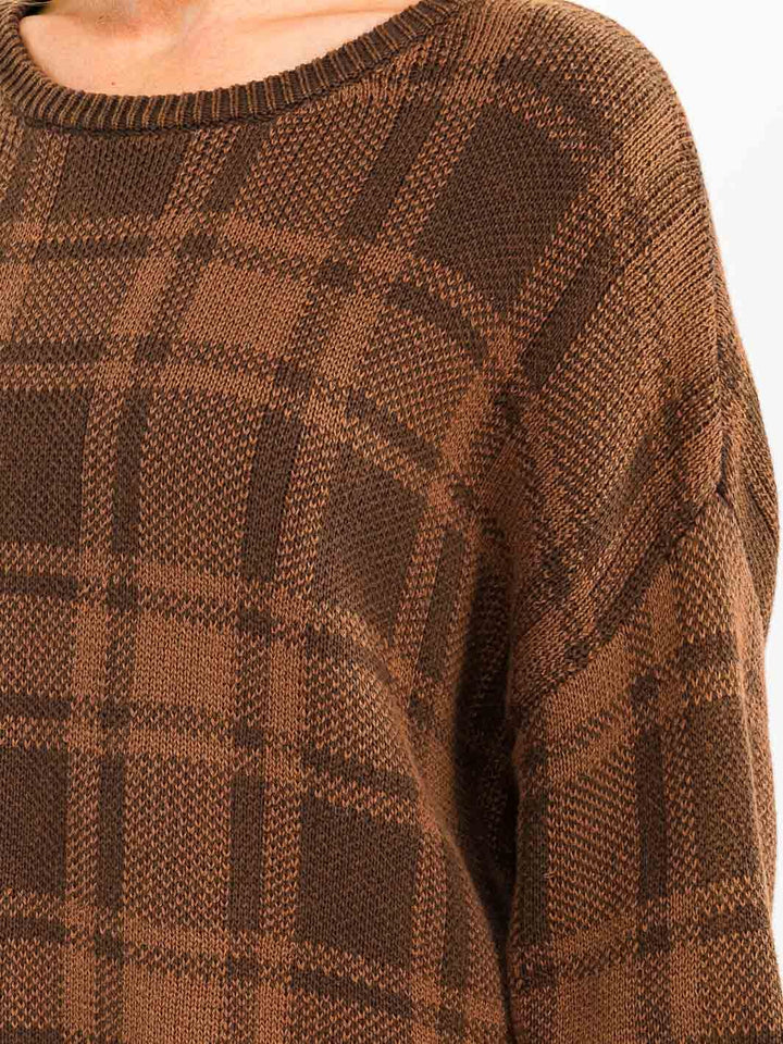 WOMEN'S LONG SLEEVE PLAID PULLOVER SWEATER