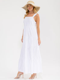 WOMEN'S SLEEVELESS SQUARE NECK TIERED MAXI DRESS
