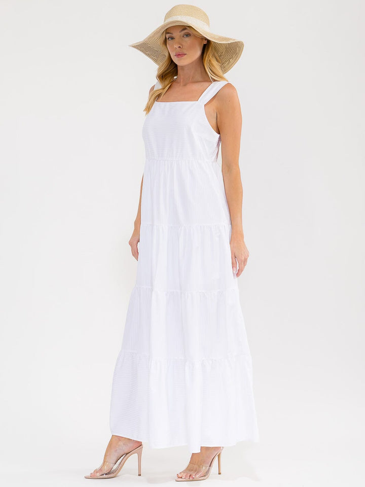 WOMEN'S SLEEVELESS SQUARE NECK TIERED MAXI DRESS