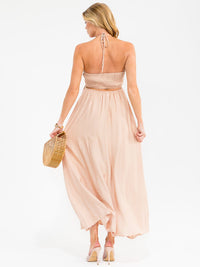 WOMEN'S SLEEVELESS V-NECK HALTER NECK OPEN BACK MAXI DRESS
