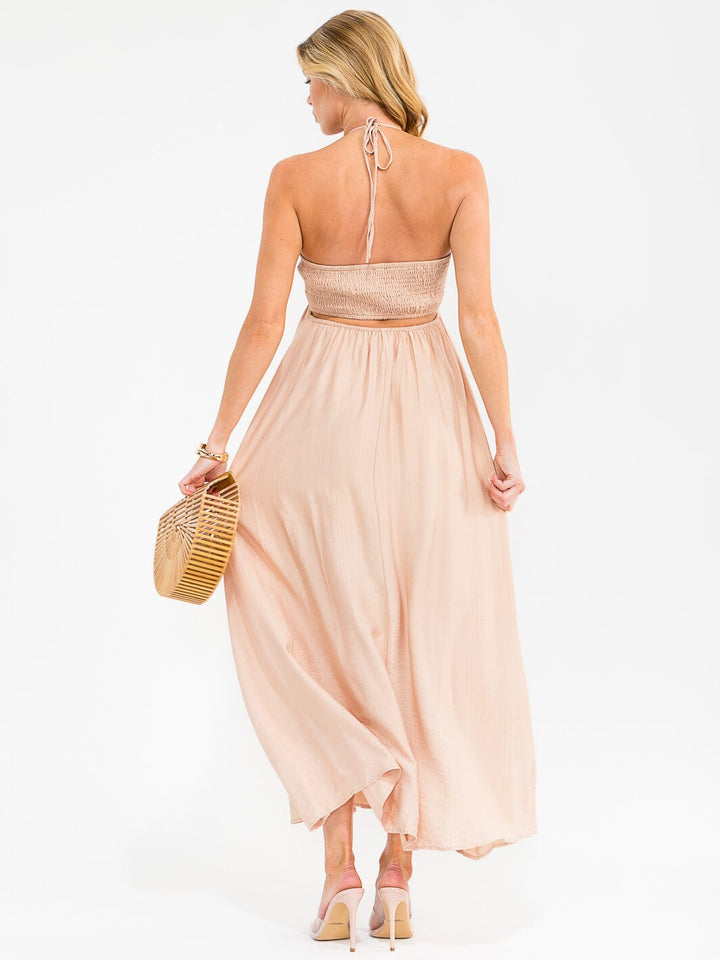 WOMEN'S SLEEVELESS V-NECK HALTER NECK OPEN BACK MAXI DRESS