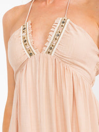 WOMEN'S SLEEVELESS V-NECK HALTER NECK OPEN BACK MAXI DRESS