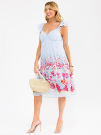 WOMEN'S SLEEVELESS V-NECK SWISS DETAILED FLORAL MIDI DRESS