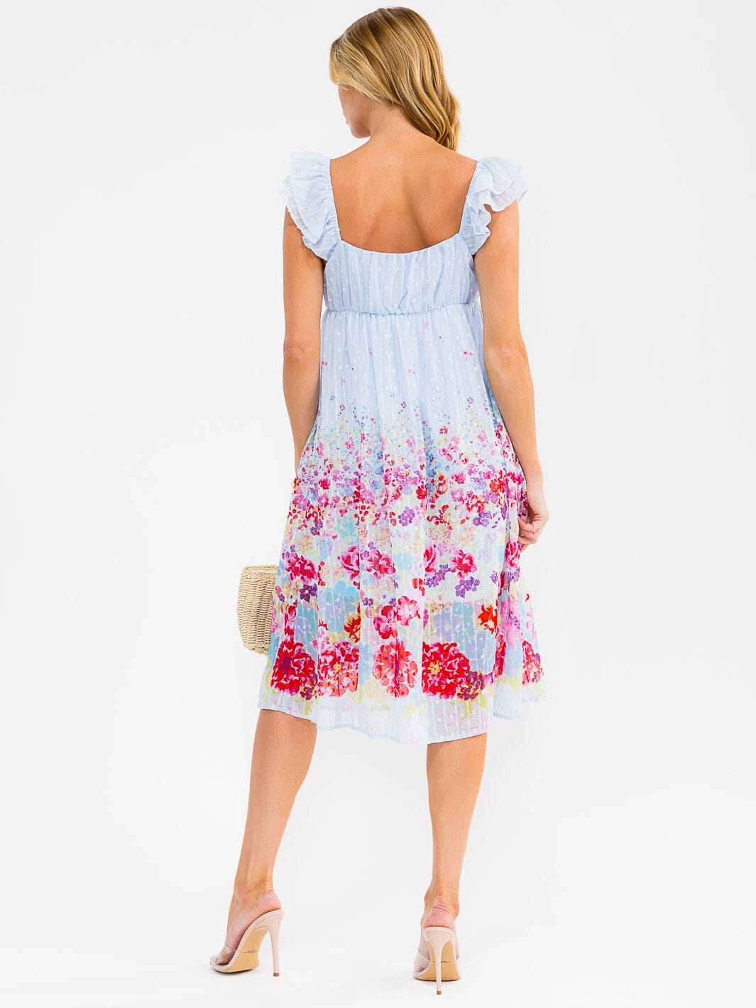 WOMEN'S SLEEVELESS V-NECK SWISS DETAILED FLORAL MIDI DRESS