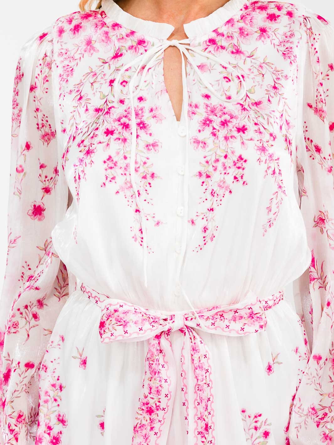 WOMEN'S LONG SLEEVE V-NECK ELASTIC WAIST SELF TIE FLORAL ROMPER