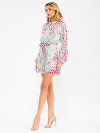 WOMEN'S LONG SLEEVE V-NECK ELASTIC WAIST SELF TIE FLORAL ROMPER