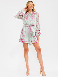 WOMEN'S LONG SLEEVE V-NECK ELASTIC WAIST SELF TIE FLORAL ROMPER