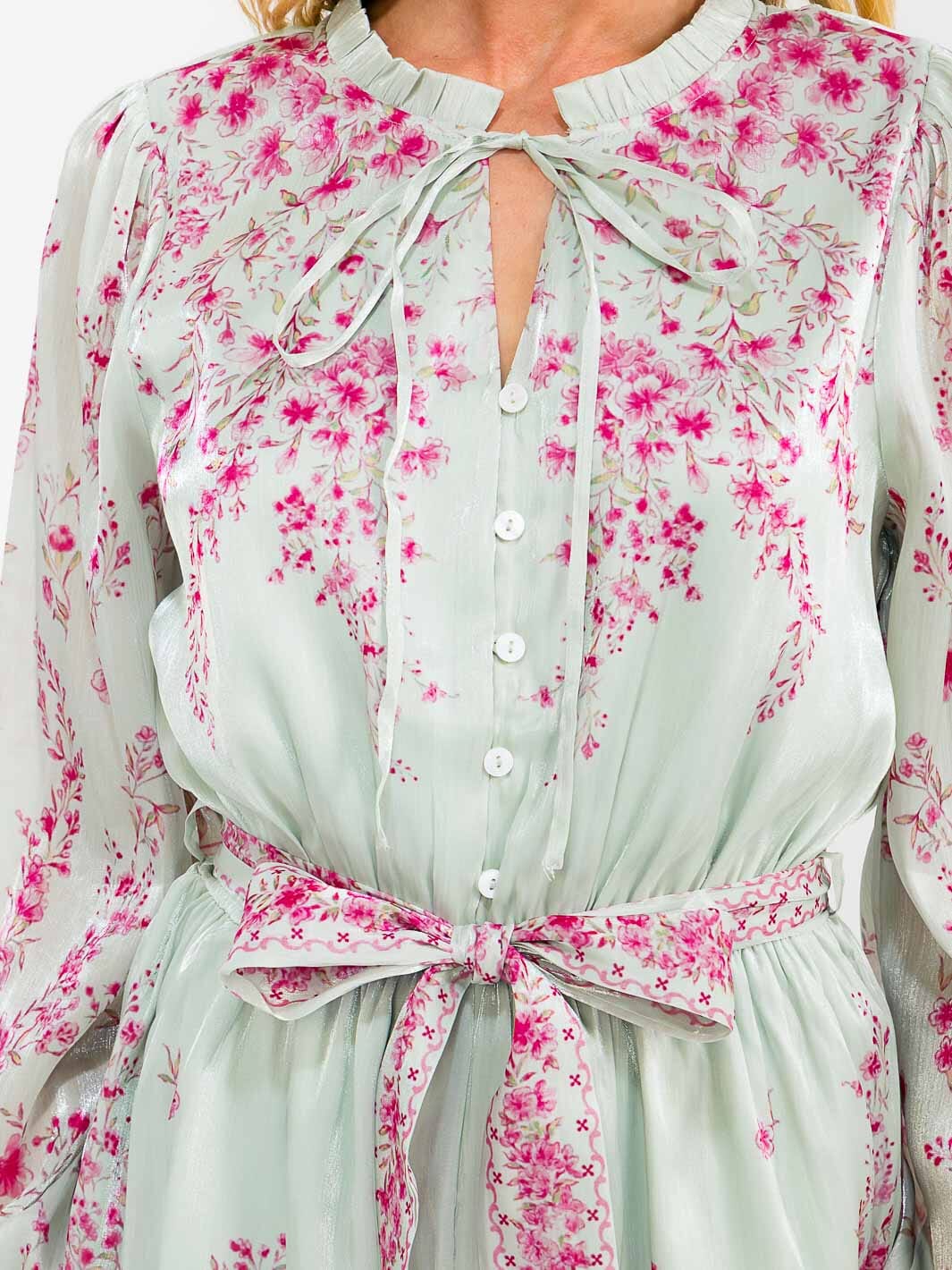 WOMEN'S LONG SLEEVE V-NECK ELASTIC WAIST SELF TIE FLORAL ROMPER