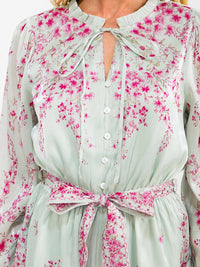 WOMEN'S LONG SLEEVE V-NECK ELASTIC WAIST SELF TIE FLORAL ROMPER